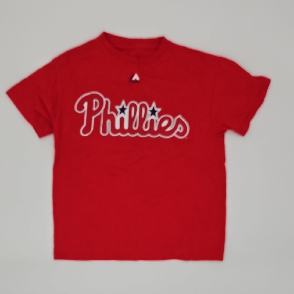 Red Phillies Short Sleeve Tee Franco Majestic T Shirt Top